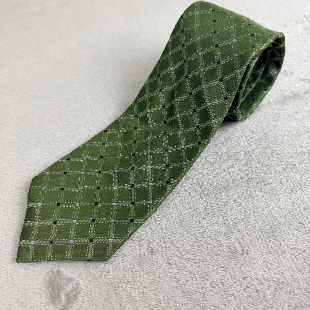 Nautica Mens Green‎ Plaid Check Silk Necktie